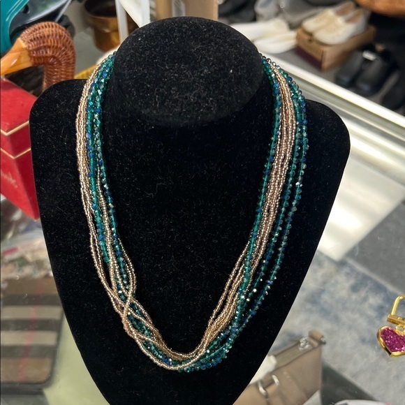 Park Lane Teal And Gold Beaded Necklace